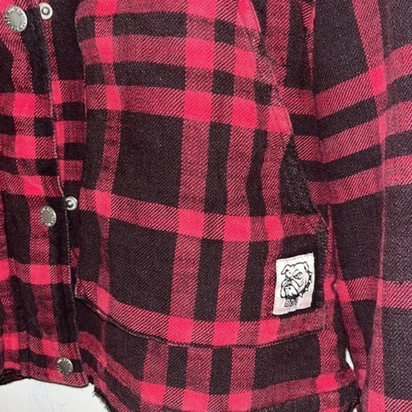 BDG Buffalo Check Cropped Flannel jacket Cropped Fall Black‎ Red Size XS - Picture 3 of 7